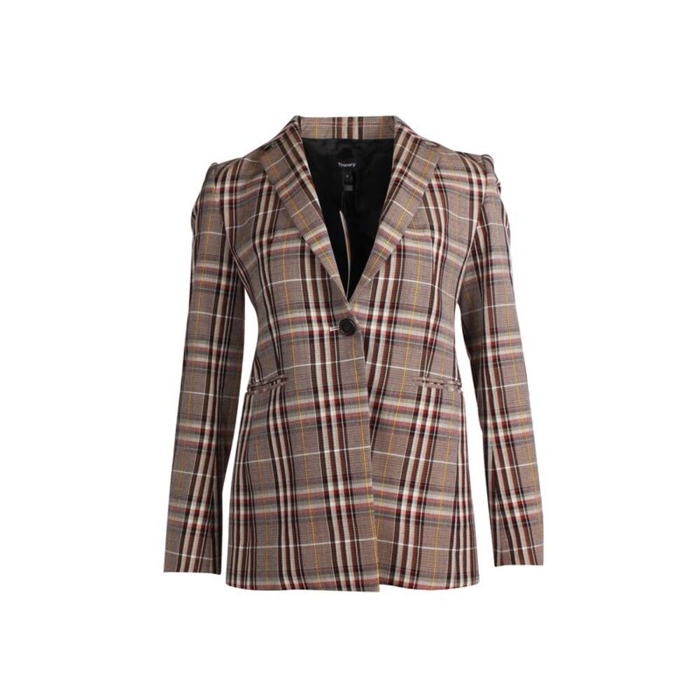 Theory Power Bexley Plaid Blazer in Brown Wool